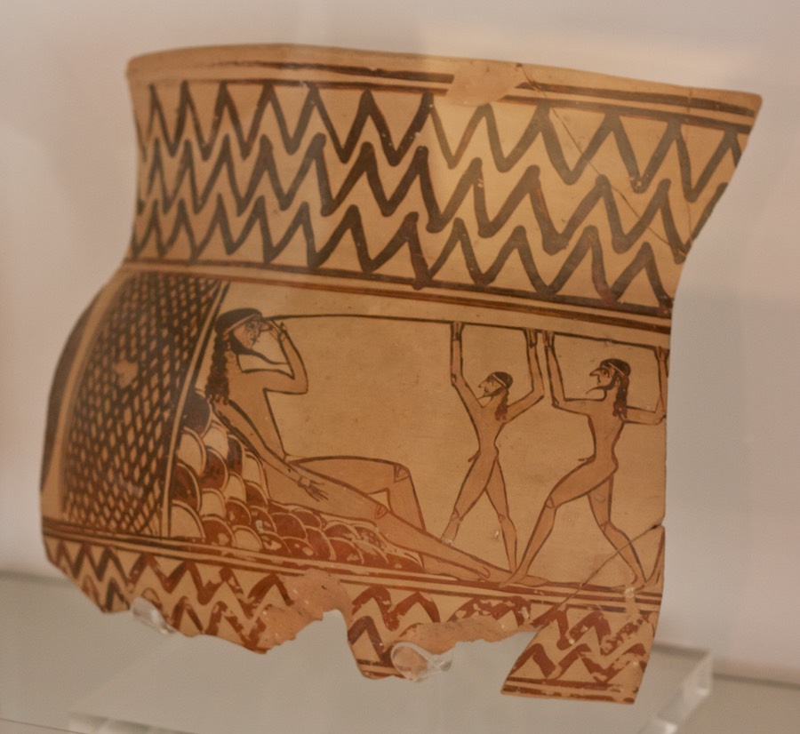Argos - fragment of a krater depicting the blinding of Polyphemus, 7th c BC