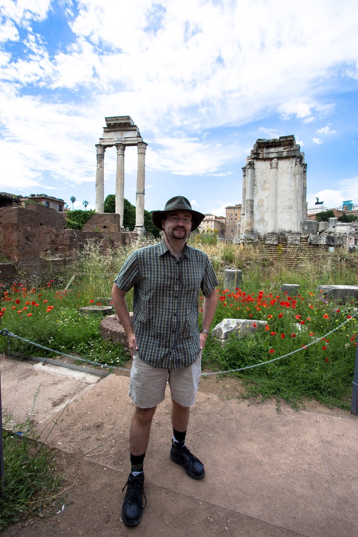 Charlie in the forum with Temples of Castor and Vesta